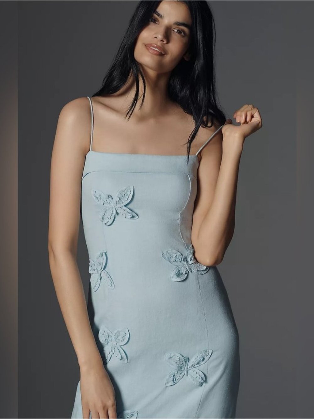 NWT Size 1X - Maeve Linen Blend 3D butterflies Appliqué Midi Dress (NWT US$ 248) - Picture 3 of 16